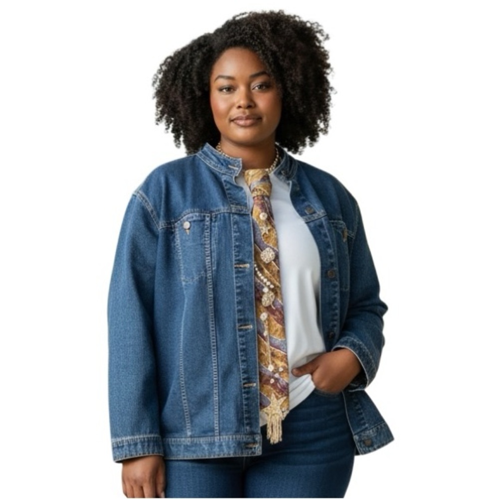 Collarless Denim Jacket Size 2X